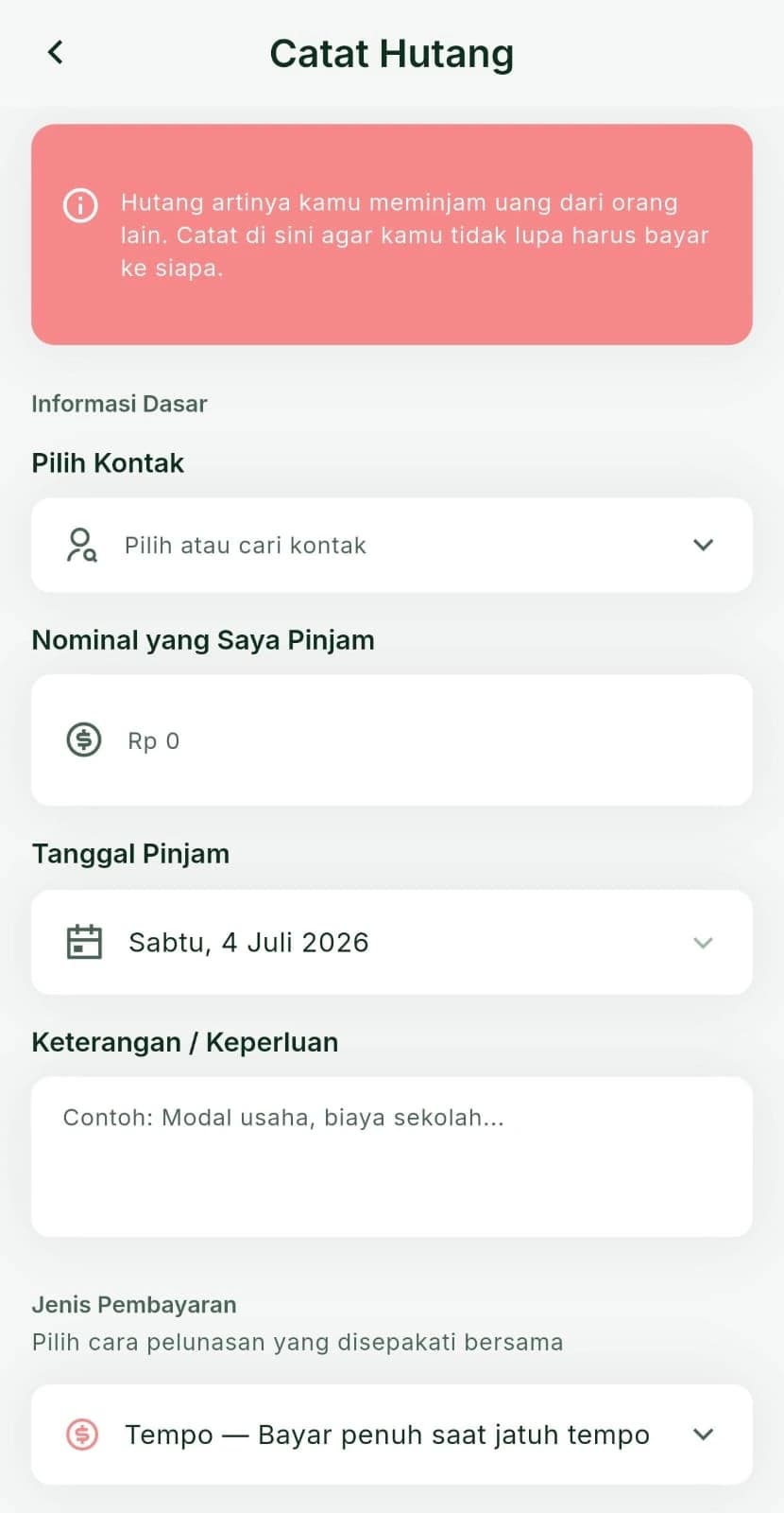 Fitur Catat Hutang JejakBon