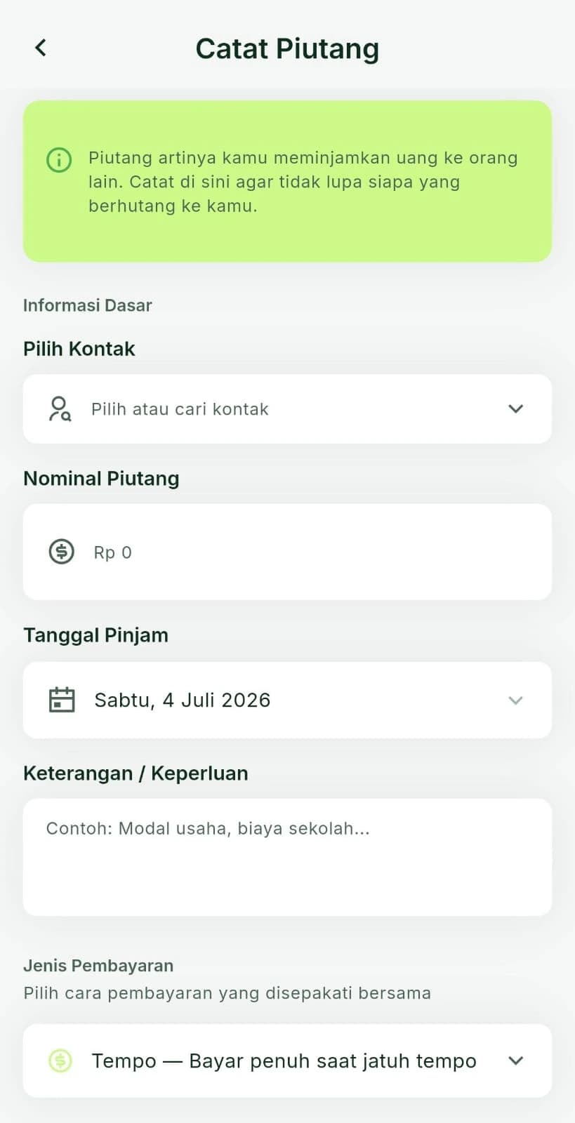 Fitur Catat Piutang JejakBon