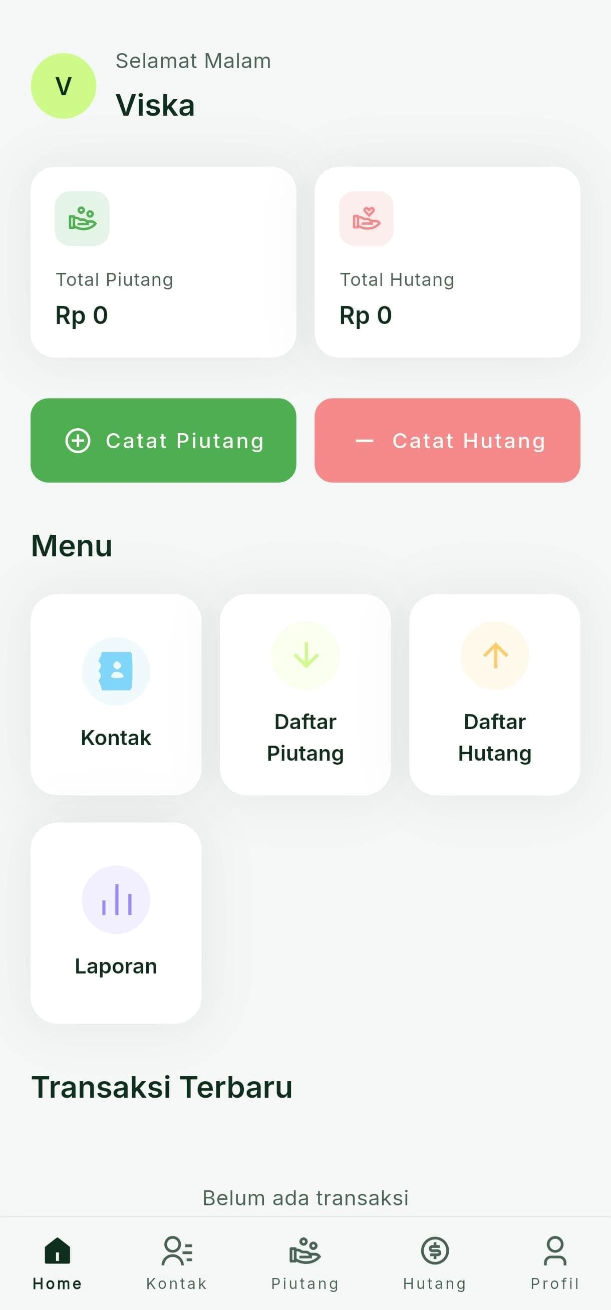 Tampilan dashboard aplikasi JejakBon